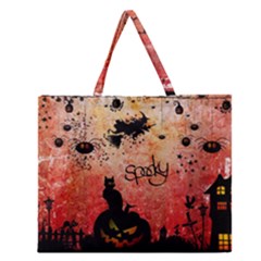 Funny Halloween Design, Cat, Pumpkin And Witch Zipper Large Tote Bag by FantasyWorld7