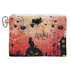 Funny Halloween Design, Cat, Pumpkin And Witch Canvas Cosmetic Bag (xl) by FantasyWorld7