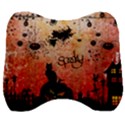 Funny Halloween Design, Cat, Pumpkin And Witch Velour Head Support Cushion View1