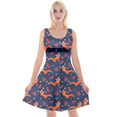 Cute Cartoon Fox Navy Reversible Velvet Sleeveless Dress by trulycreative