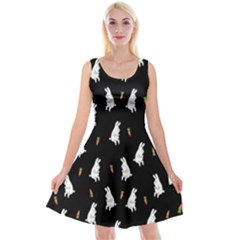 Cute Cartoon Bunny Black Reversible Velvet Sleeveless Dress