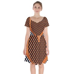 Heart Chess Board Checkerboard Short Sleeve Bardot Dress