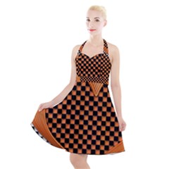 Heart Chess Board Checkerboard Halter Party Swing Dress 