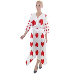 Heart Red Love Valentines Day Quarter Sleeve Wrap Front Maxi Dress