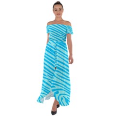Pattern Texture Blue Off Shoulder Open Front Chiffon Dress by HermanTelo