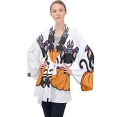 Halloween Cute Cat Long Sleeve Velvet Kimono  by HermanTelo