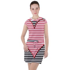 Heart Stripes Symbol Striped Drawstring Hooded Dress