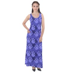 Pattern Texture Feet Dog Blue Sleeveless Velour Maxi Dress