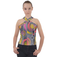 Abstract Colorful Background Grey Cross Neck Velour Top