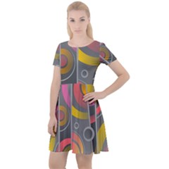 Abstract Colorful Background Grey Cap Sleeve Velour Dress 