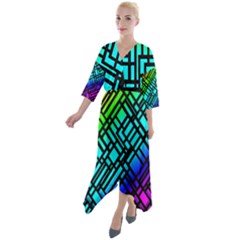 Background Texture Colour Quarter Sleeve Wrap Front Maxi Dress
