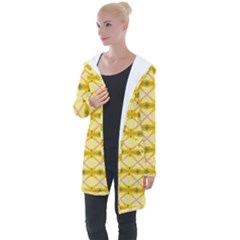 Pattern Pink Yellow Longline Hooded Cardigan