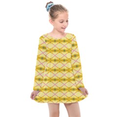 Pattern Pink Yellow Kids  Long Sleeve Dress by HermanTelo