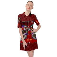 Awesome Sugar Skull With Hearts Belted Shirt Dress by FantasyWorld7