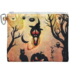 Funny Halloween Design, Pumpkin, Cat, Owl And Crow Canvas Cosmetic Bag (xxxl) by FantasyWorld7
