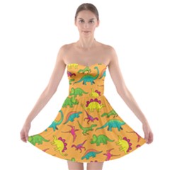 Cute Cartoon Dinosaur Orange Strapless Bra Top Dress