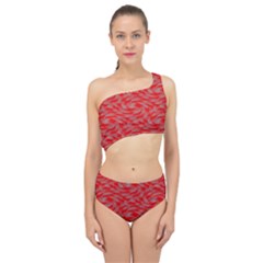 Background Abstraction Red Gray Spliced Up Two Piece Swimsuit by HermanTelo