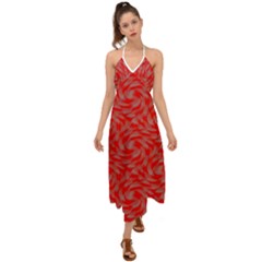 Background Abstraction Red Gray Halter Tie Back Dress 