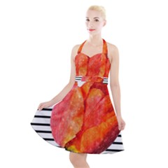 Tulip Watercolor Red And Black Stripes Halter Party Swing Dress  by picsaspassion