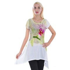 Phalenopsis Orchid White Lilac Watercolor Aquarel Short Sleeve Side Drop Tunic by picsaspassion