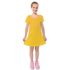 Background Polka Yellow Kids  Short Sleeve Velvet Dress by HermanTelo