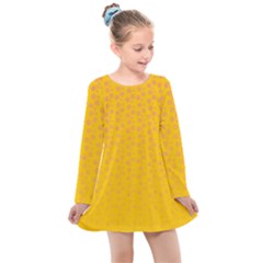 Background Polka Yellow Kids  Long Sleeve Dress