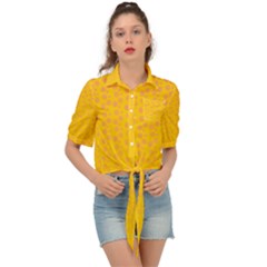 Background Polka Yellow Tie Front Shirt  by HermanTelo