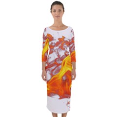 Can Walk On Volcano Fire, White Background Quarter Sleeve Midi Bodycon Dress by picsaspassion
