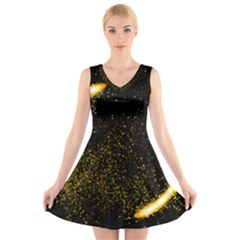 Cosmos Comet Dance, Digital Art Impression V-neck Sleeveless Dress by picsaspassion