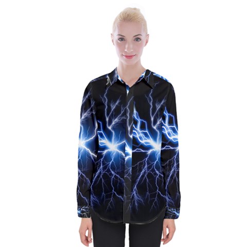 Blue Thunder Colorful Lightning Graphic Impression Womens Long Sleeve Shirt by picsaspassion