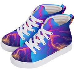 Blue Lightning Colorful Digital Art Kids  Hi-top Skate Sneakers by picsaspassion