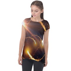 Flying Comets And Light Rays, Digital Art Cap Sleeve High Low Top by picsaspassion