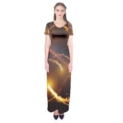 Flying Comets And Light Rays, Digital Art Short Sleeve Maxi Dress by picsaspassion