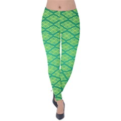Pattern Texture Geometric Green Velvet Leggings