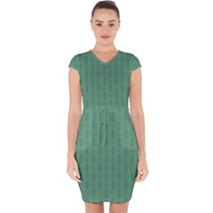 Pattern Background Blure Capsleeve Drawstring Dress 