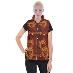 Beautiful Heart With Leaves Women s Button Up Vest by FantasyWorld7
