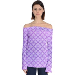 Pattern Texture Geometric Purple Off Shoulder Long Sleeve Top