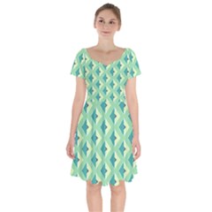 Background Chevron Green Short Sleeve Bardot Dress by HermanTelo