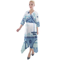 Blue City Building Fantasy Quarter Sleeve Wrap Front Maxi Dress by Vaneshart