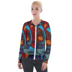Abstract With Heart Velour Zip Up Jacket by bloomingvinedesign