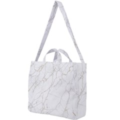 White Marble Texture Floor Background With Gold Veins Intrusions Greek Marble Print Luxuous Real Marble Square Shoulder Tote Bag by genx