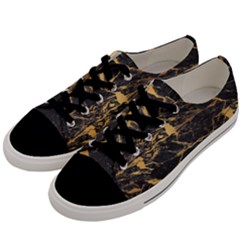 Black Marble Texture With Gold Veins Floor Background Print Luxuous Real Marble Men s Low Top Canvas Sneakers by genx