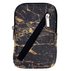 Black Marble Texture With Gold Veins Floor Background Print Luxuous Real Marble Belt Pouch Bag (large) by genx