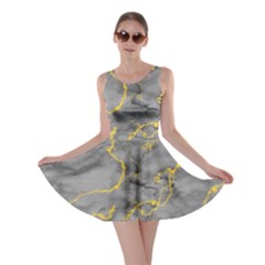 Marble Neon Retro Light Gray With Gold Yellow Veins Texture Floor Background Retro Neon 80s Style Neon Colors Print Luxuous Real Marble Skater Dress by genx