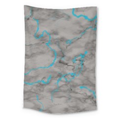 Marble Light Gray With Bright Cyan Blue Veins Texture Floor Background Retro Neon 80s Style Neon Colors Print Luxuous Real Marble Large Tapestry by genx