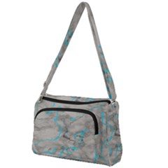 Marble Light Gray With Bright Cyan Blue Veins Texture Floor Background Retro Neon 80s Style Neon Colors Print Luxuous Real Marble Front Pocket Crossbody Bag by genx