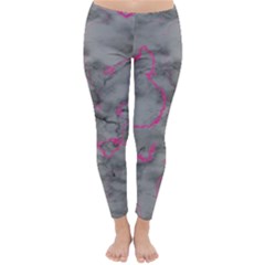 Marble Light Gray With Bright Magenta Pink Veins Texture Floor Background Retro Neon 80s Style Neon Colors Print Luxuous Real Marble Classic Winter Leggings by genx