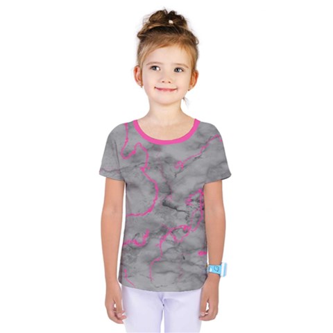 Marble Light Gray With Bright Magenta Pink Veins Texture Floor Background Retro Neon 80s Style Neon Colors Print Luxuous Real Marble Kids  One Piece Tee by genx