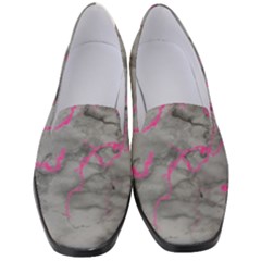 Marble Light Gray With Bright Magenta Pink Veins Texture Floor Background Retro Neon 80s Style Neon Colors Print Luxuous Real Marble Women s Classic Loafer Heels by genx