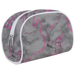 Marble Light Gray With Bright Magenta Pink Veins Texture Floor Background Retro Neon 80s Style Neon Colors Print Luxuous Real Marble Makeup Case (medium) by genx